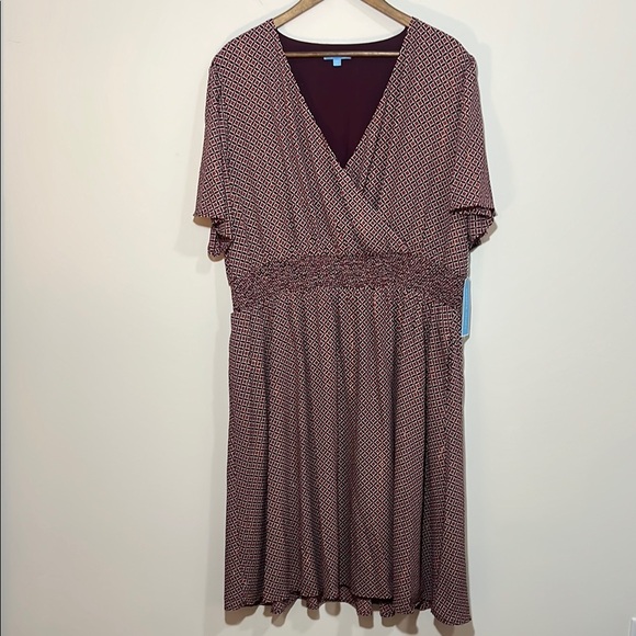 NWT Draper Burgundy Multi Ruched Flutter Sleeve Dress, Women’s XXL - Picture 1 of 8